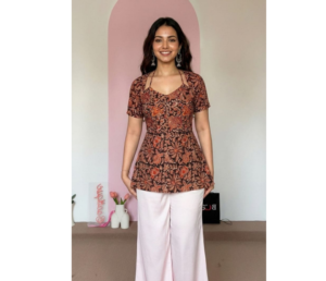 Rust Bloom Ethnic Peplum Set